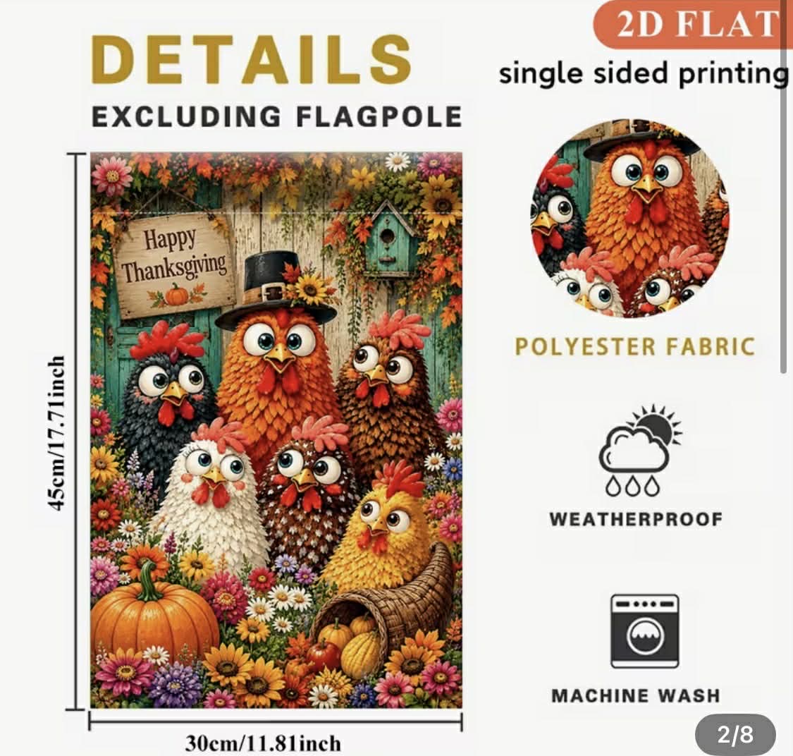 Happy Thanksgiving Chicken Garden Flag