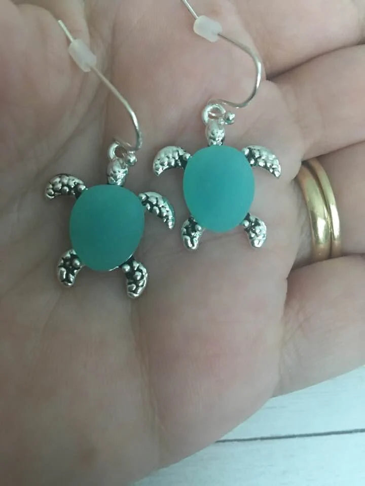 Sea Glass Sea Turtle Earrings
