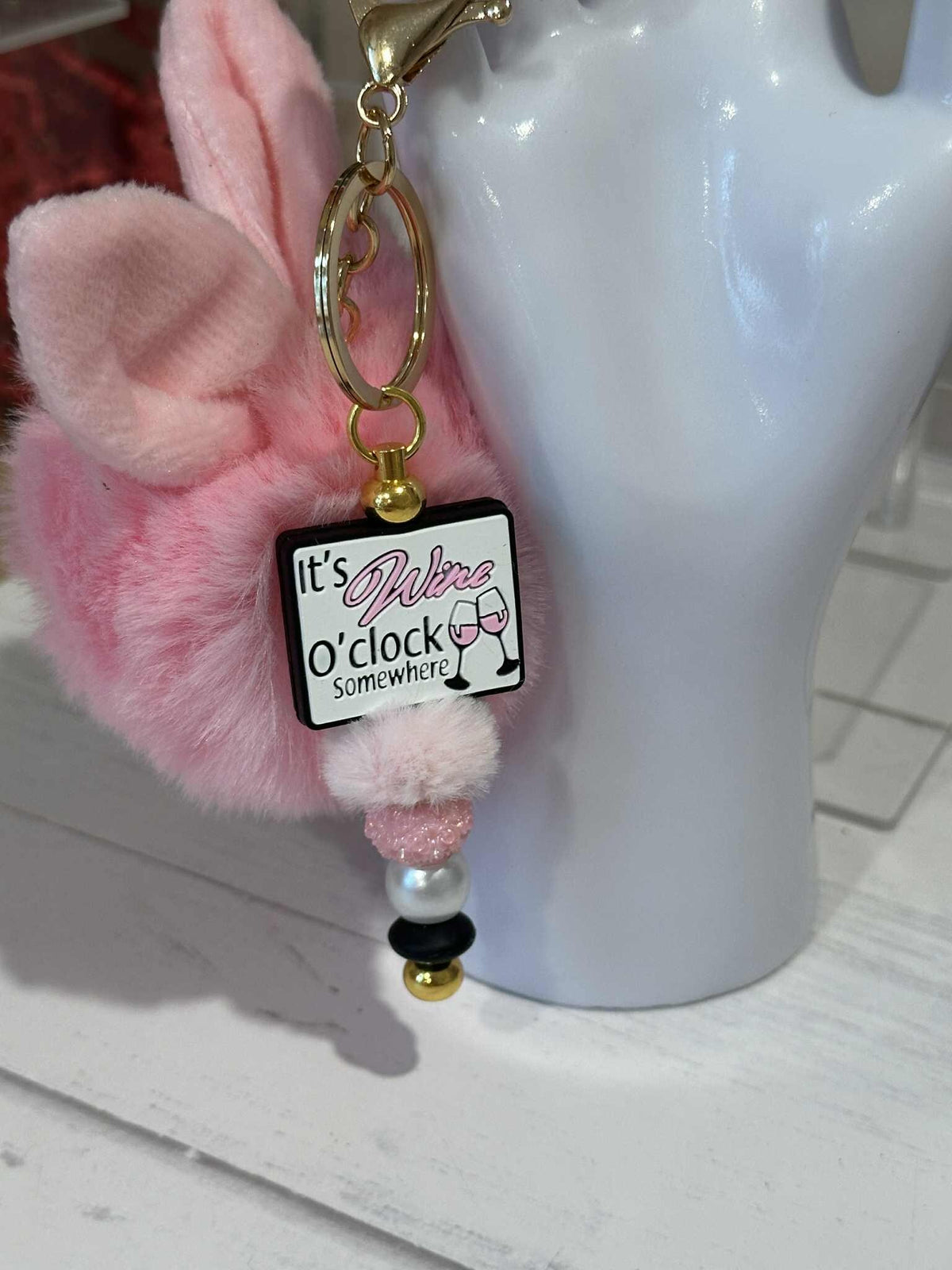 Bunny Ear Pom Pom Keychains