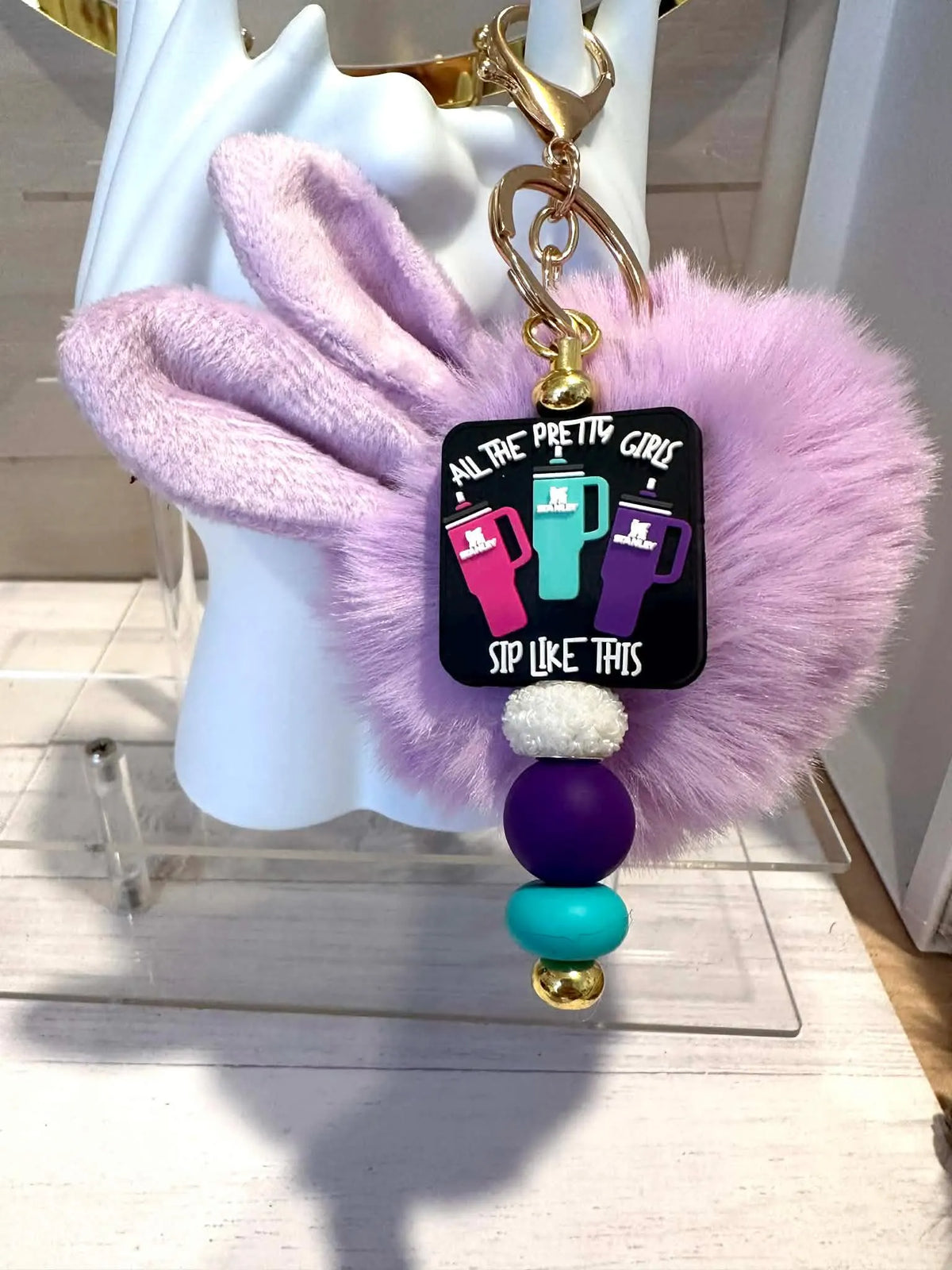 Bunny Ear pom Pom Keychain Bag Clips