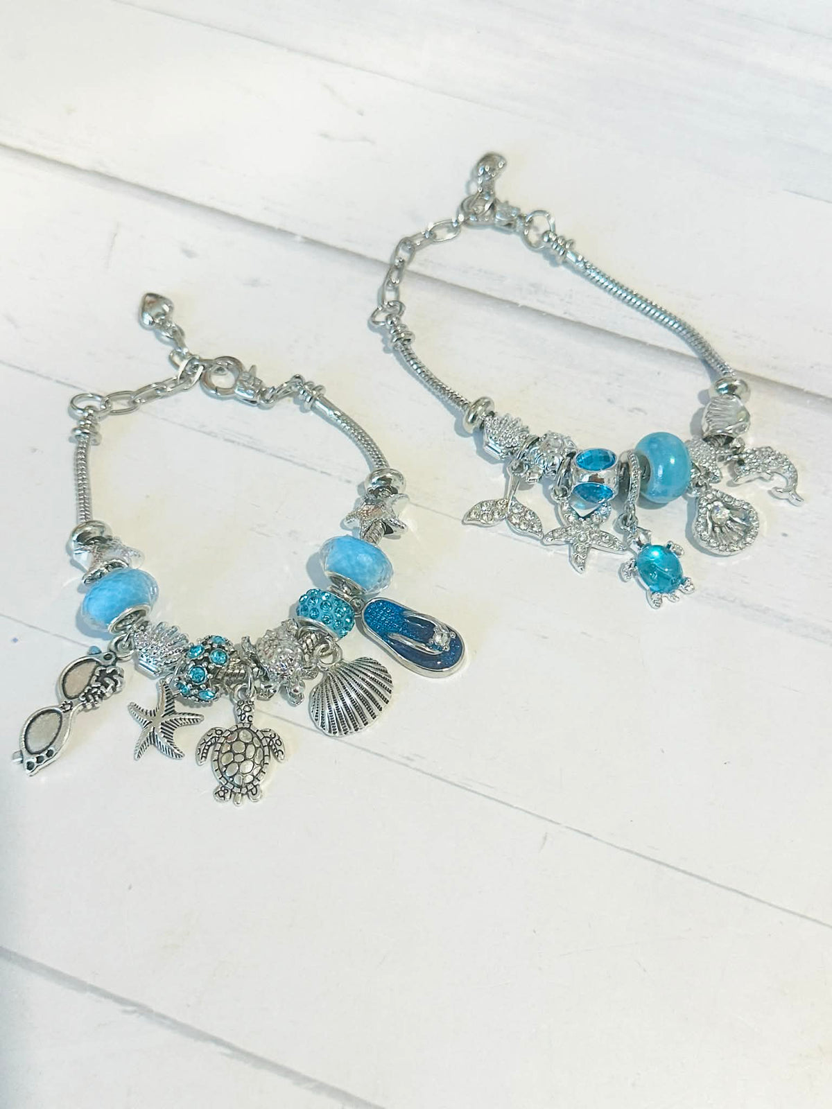 Coastal Glass Beaded Charm Bracelets