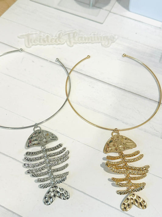 Hammered Fishbone  Choker Necklace
