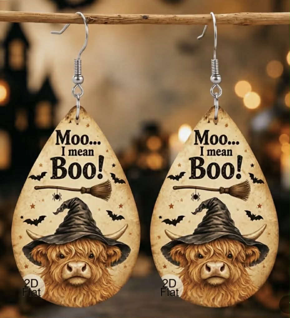 Moo i mean Boo Highland Cow Earrings