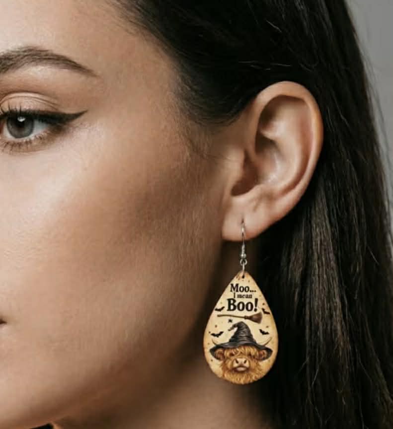 Moo i mean Boo Highland Cow Earrings