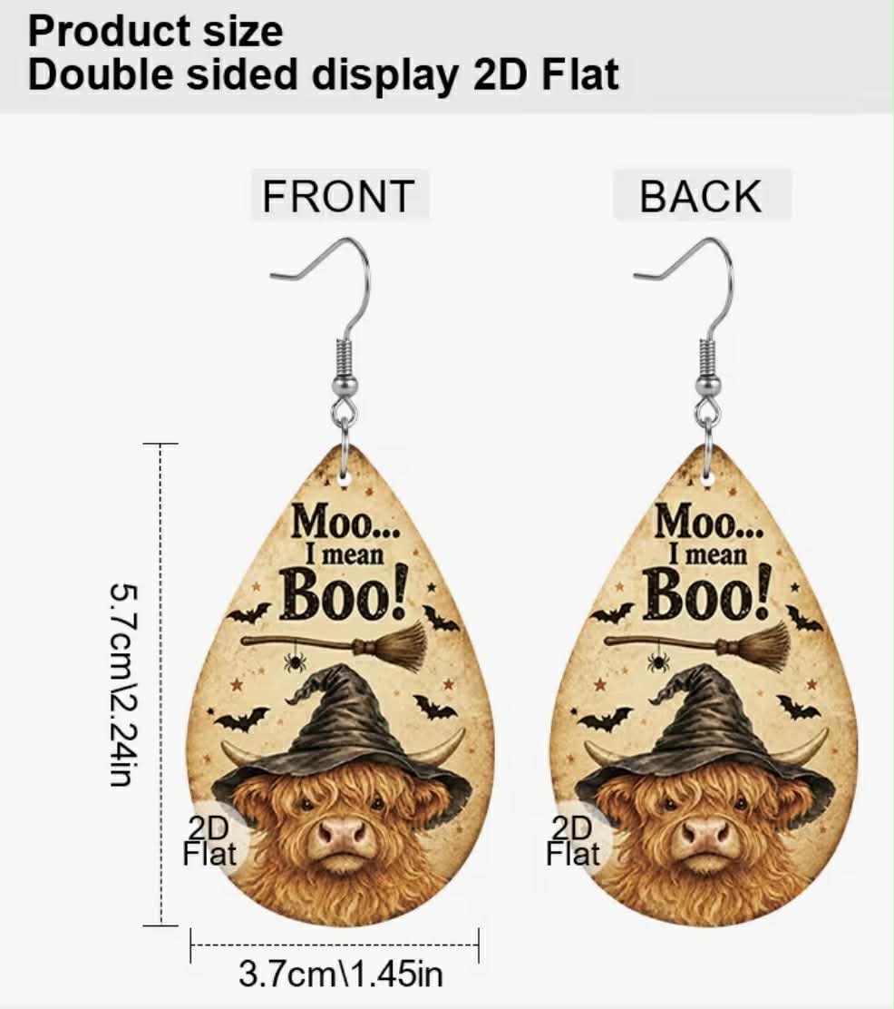 Moo i mean Boo Highland Cow Earrings
