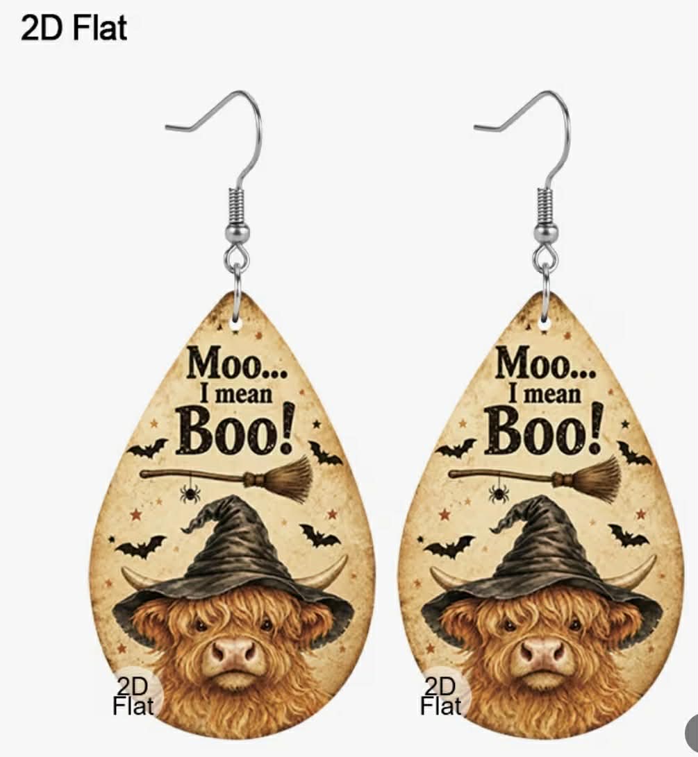 Moo i mean Boo Highland Cow Earrings