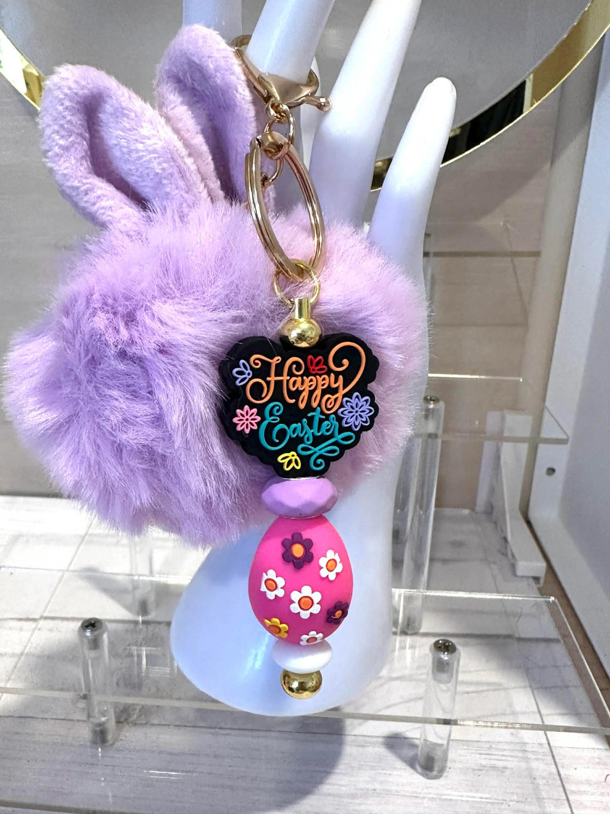 Bunny Ear Pom Pom Keychains