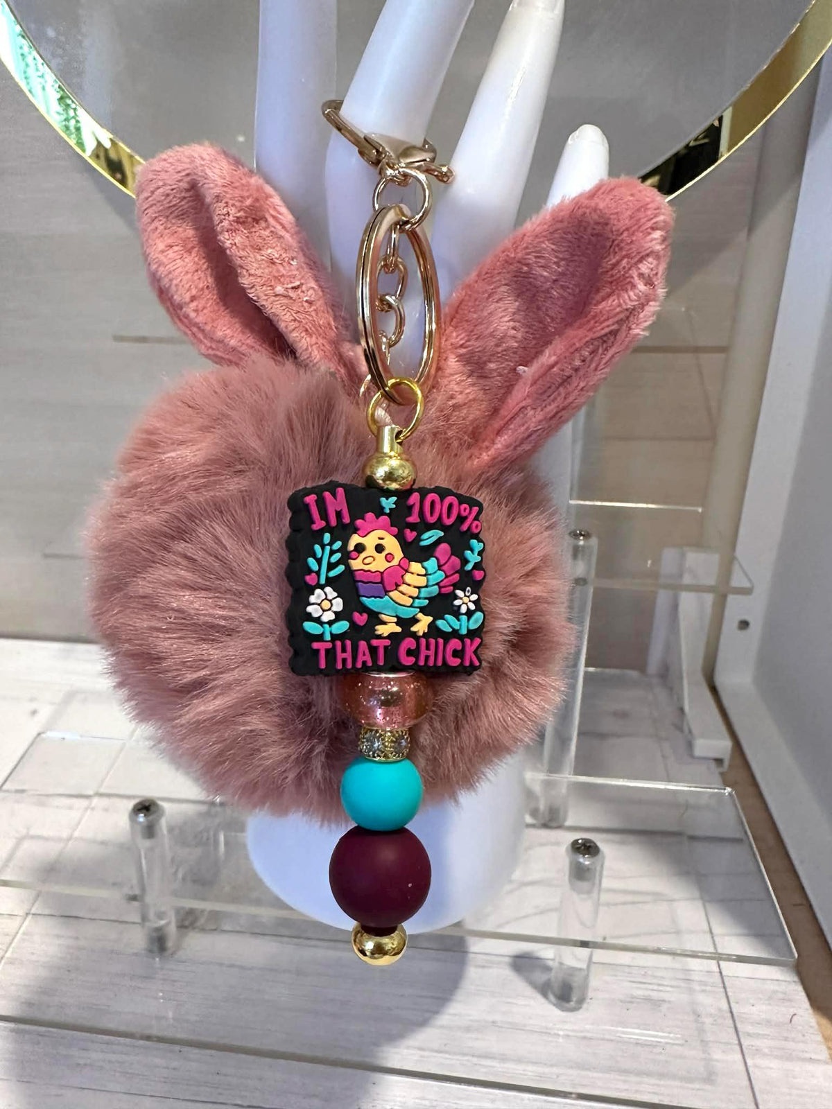 Bunny Ear Pom Pom Keychains