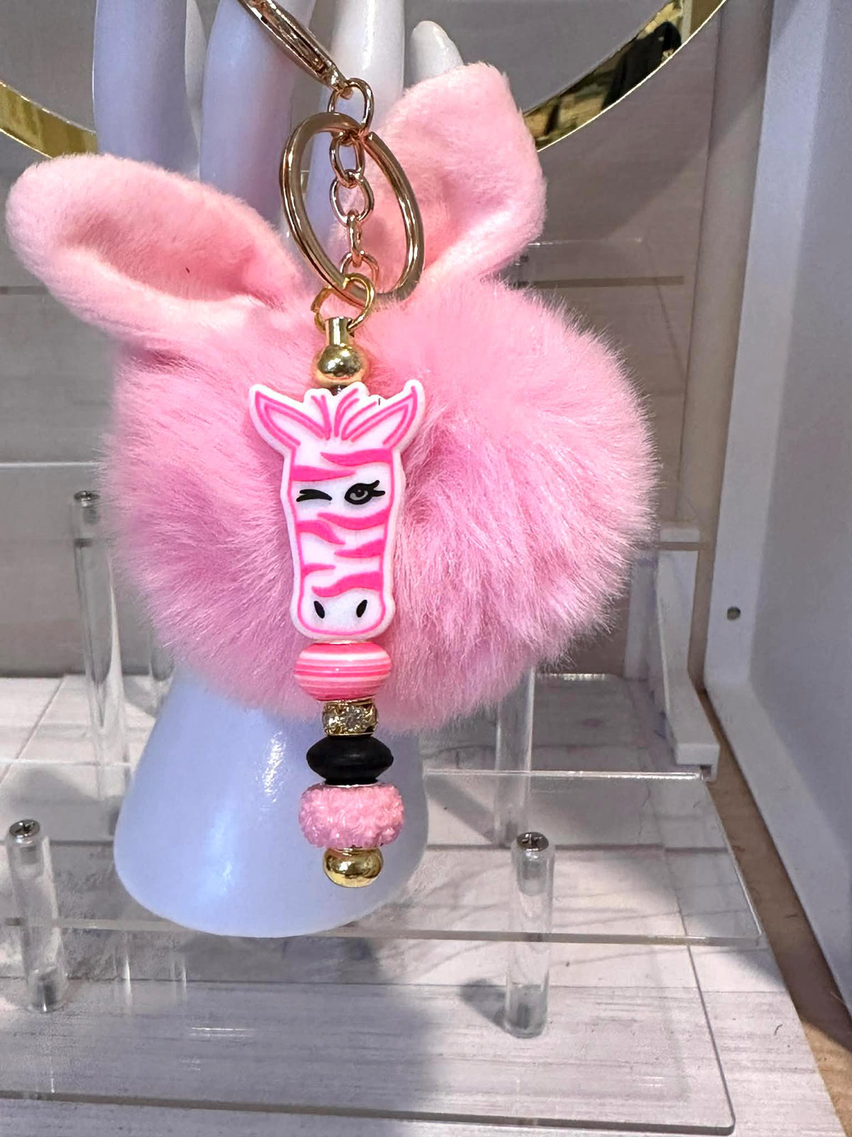 Bunny Ear Pom Pom Keychains