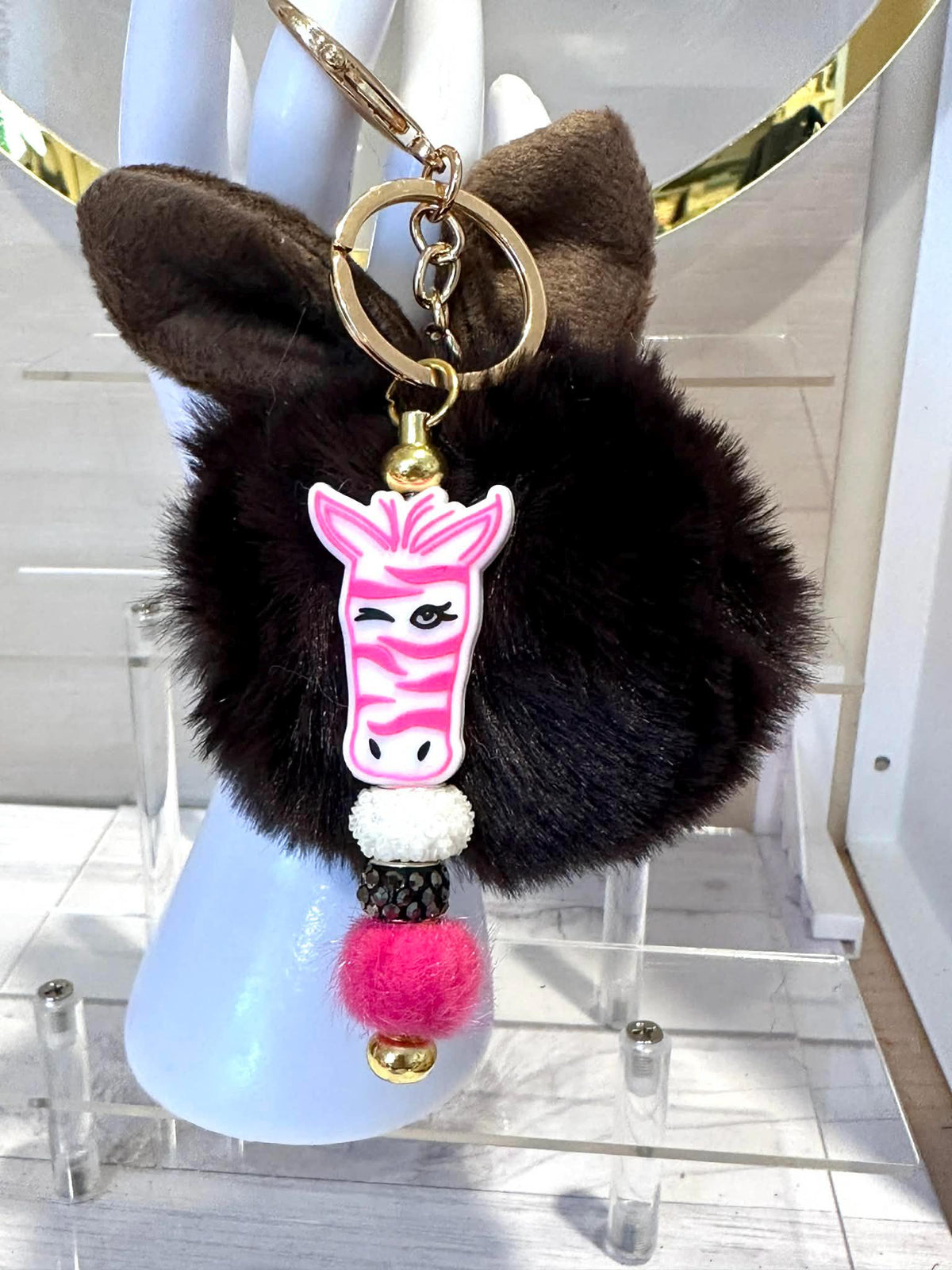 Bunny Ear Pom Pom Keychains