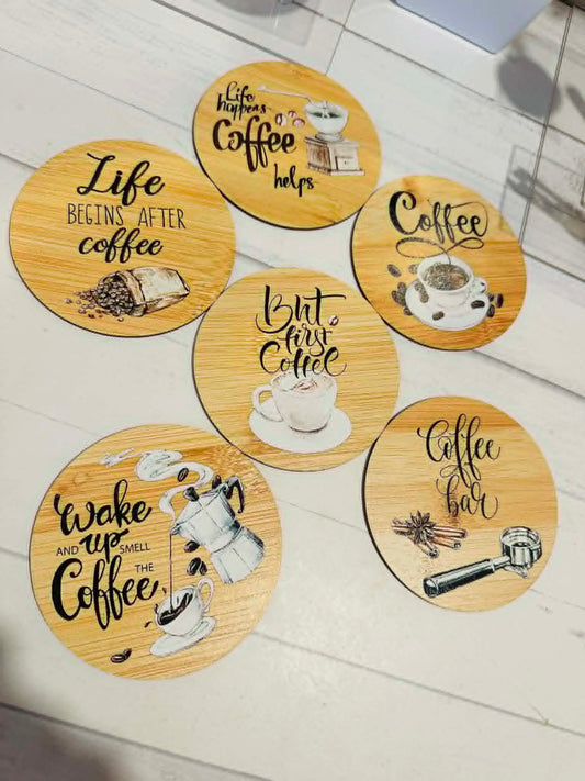Coffee Themed Wooden Coasters