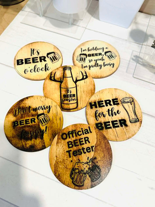 Beer Themed Wooden Coasters