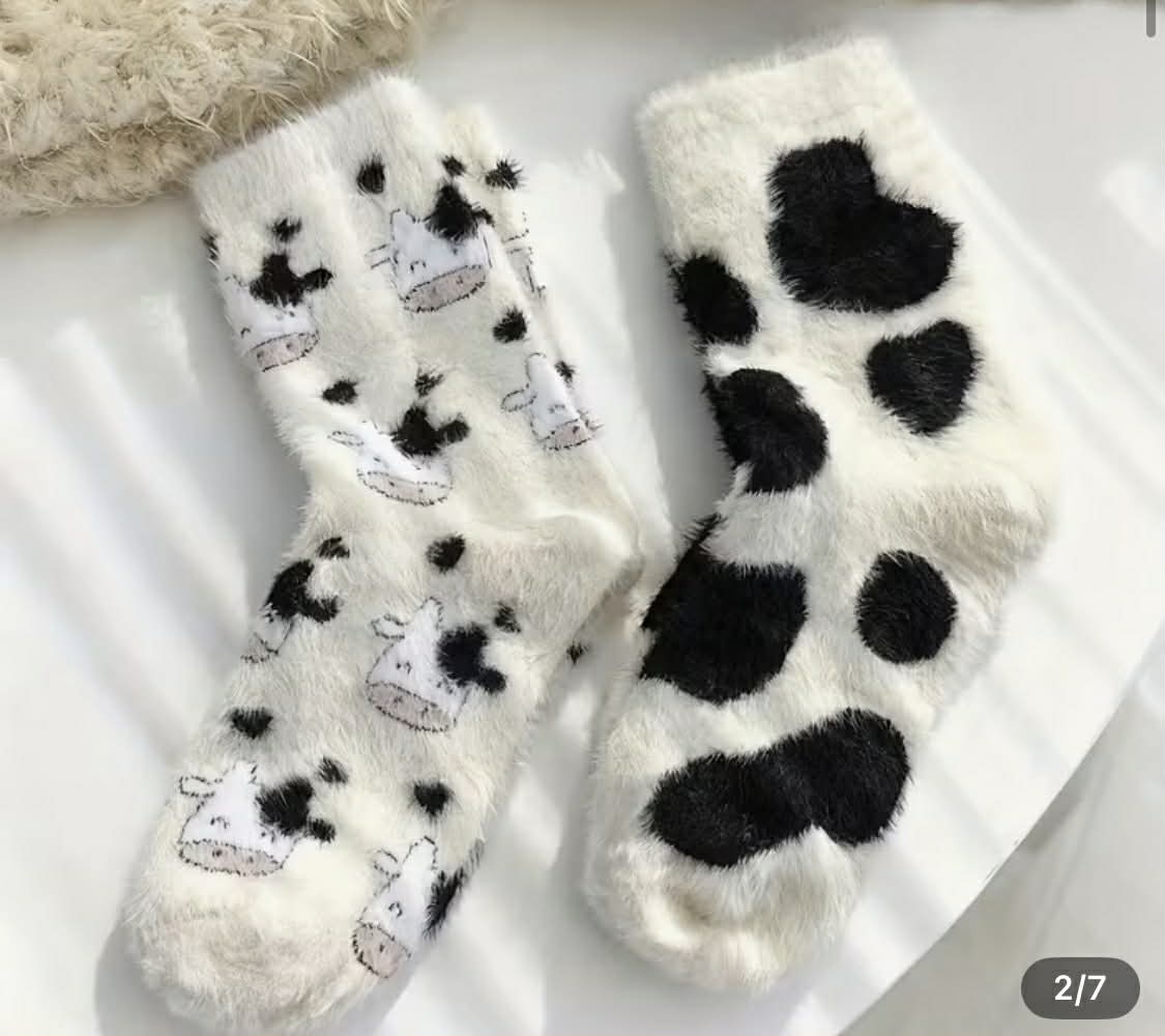 Cozy Furry Cow Socks