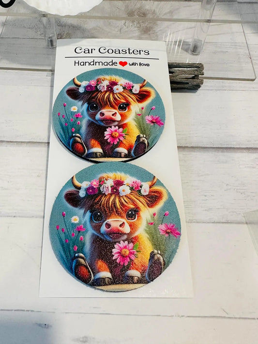 Highland Cow Car Coasters