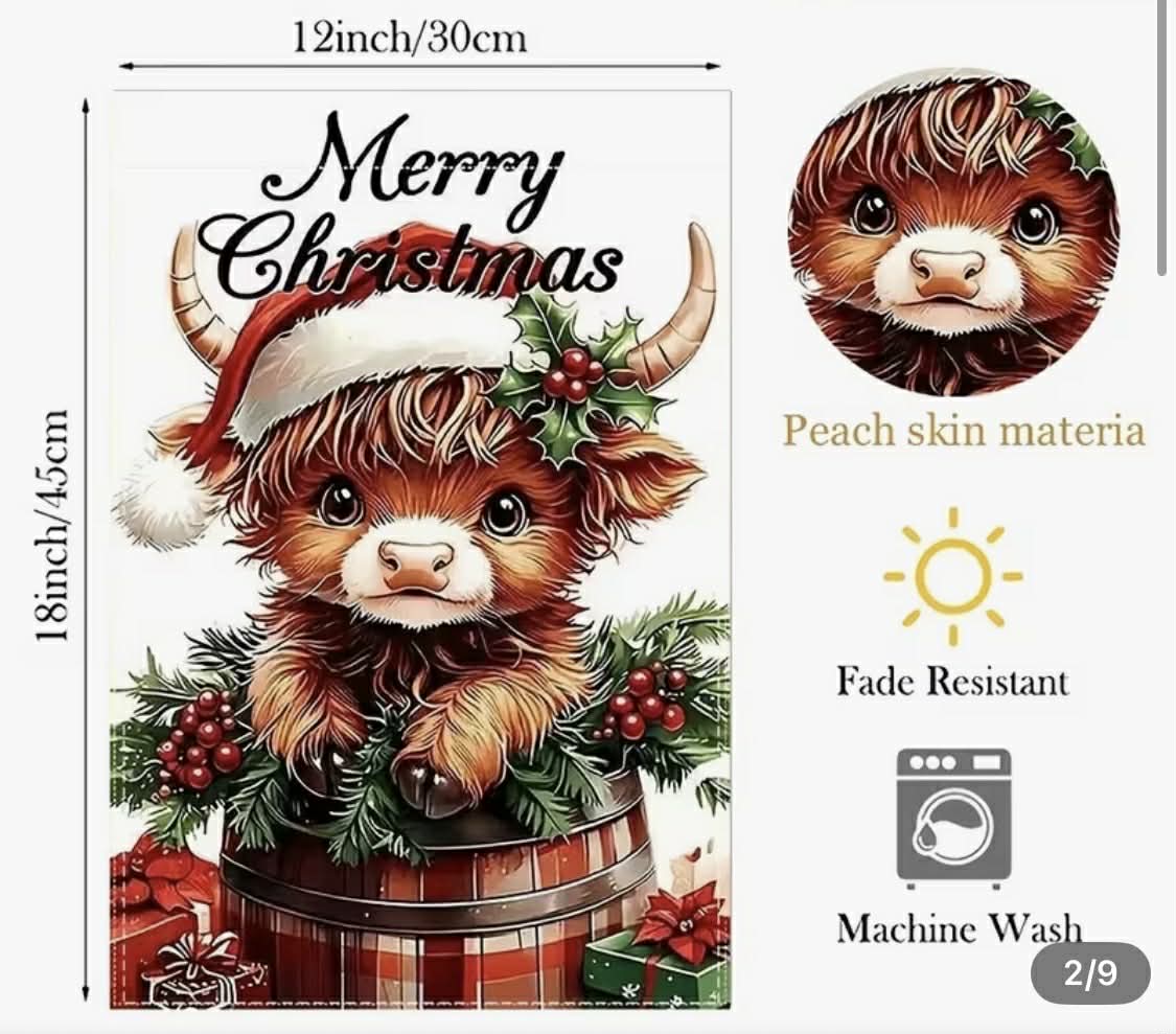 Merry Christmas Highland Cow Garden Flag