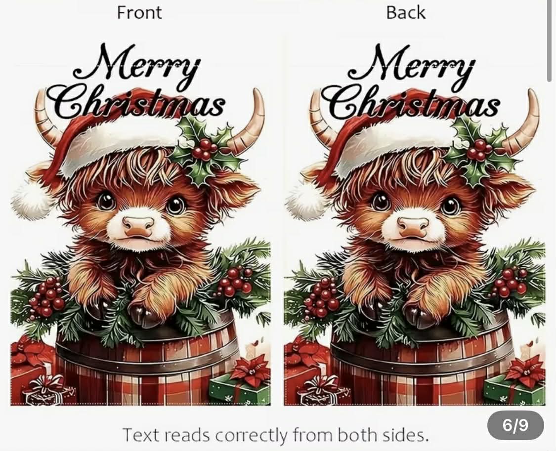 Merry Christmas Highland Cow Garden Flag