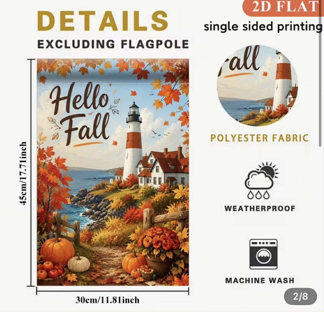 Hello Fall Lighthouse Garden Flag