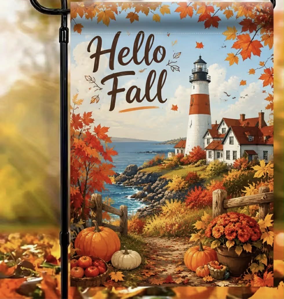 Hello Fall Lighthouse Garden Flag