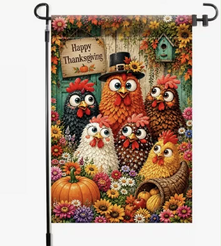 Happy Thanksgiving Chicken Garden Flag