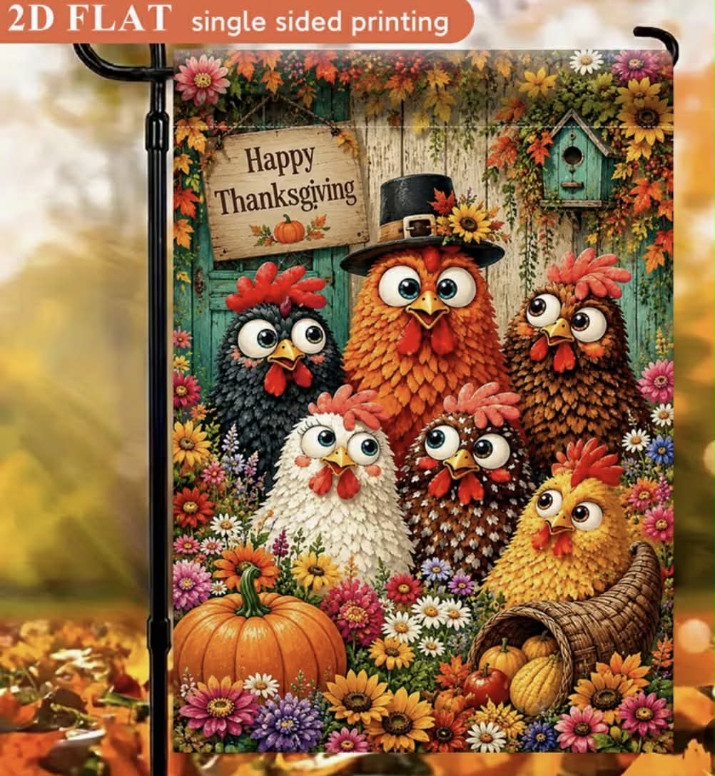 Happy Thanksgiving Chicken Garden Flag