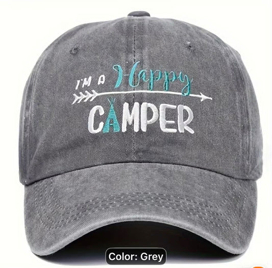 Happy Camper Embroidered Baseball Hat