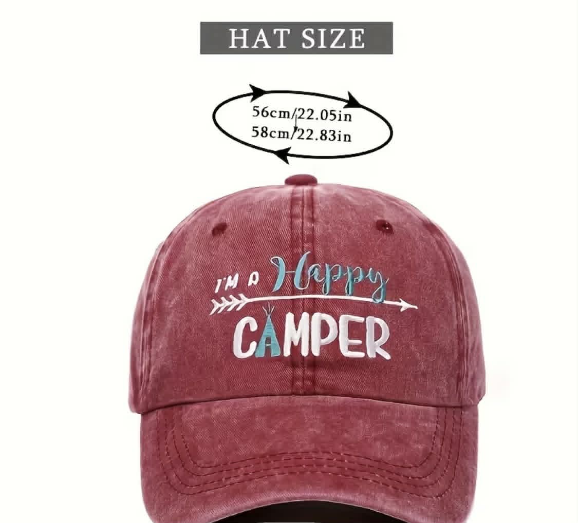 Happy Camper Embroidered Baseball Hat