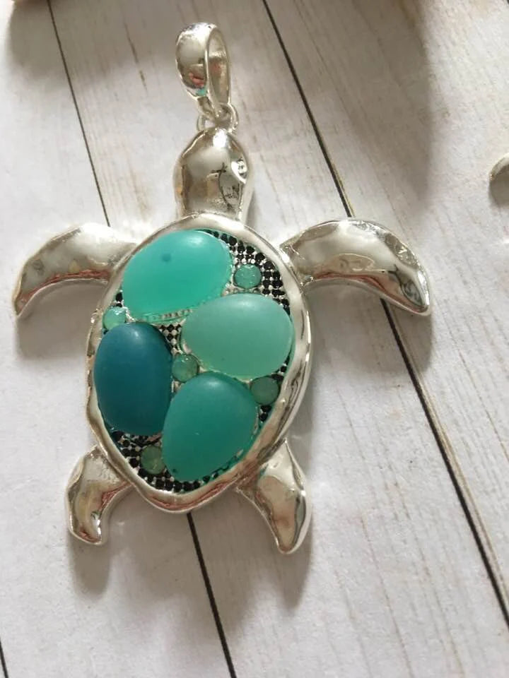 Seaglass Sea Turtle Pendant Set