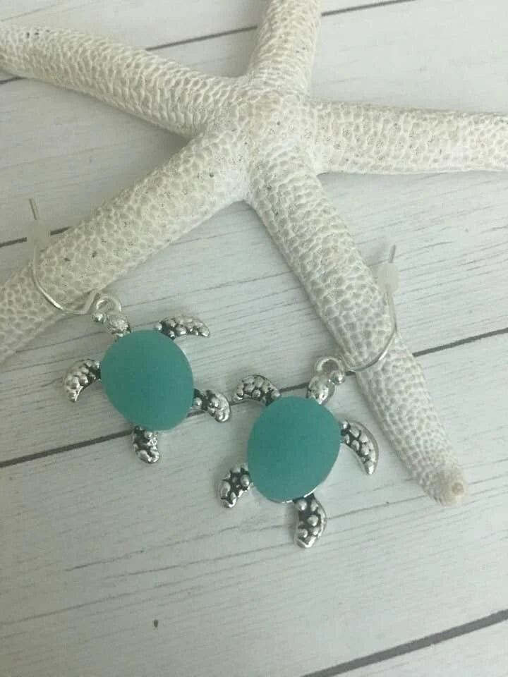 Sea Glass Sea Turtle Earrings