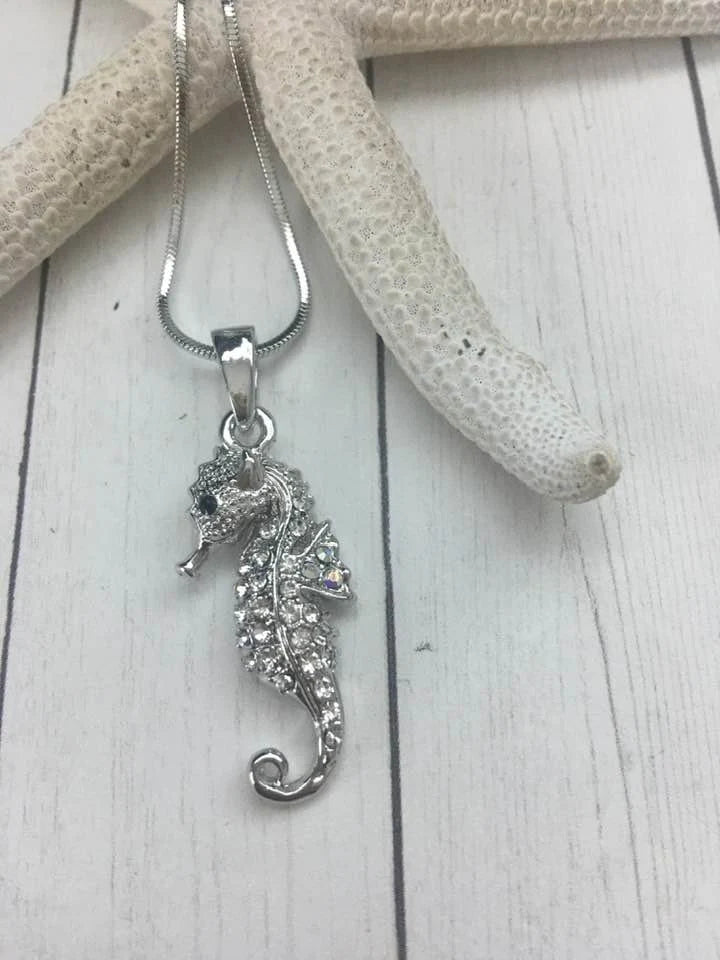Silver Crystal Seahorse Necklace