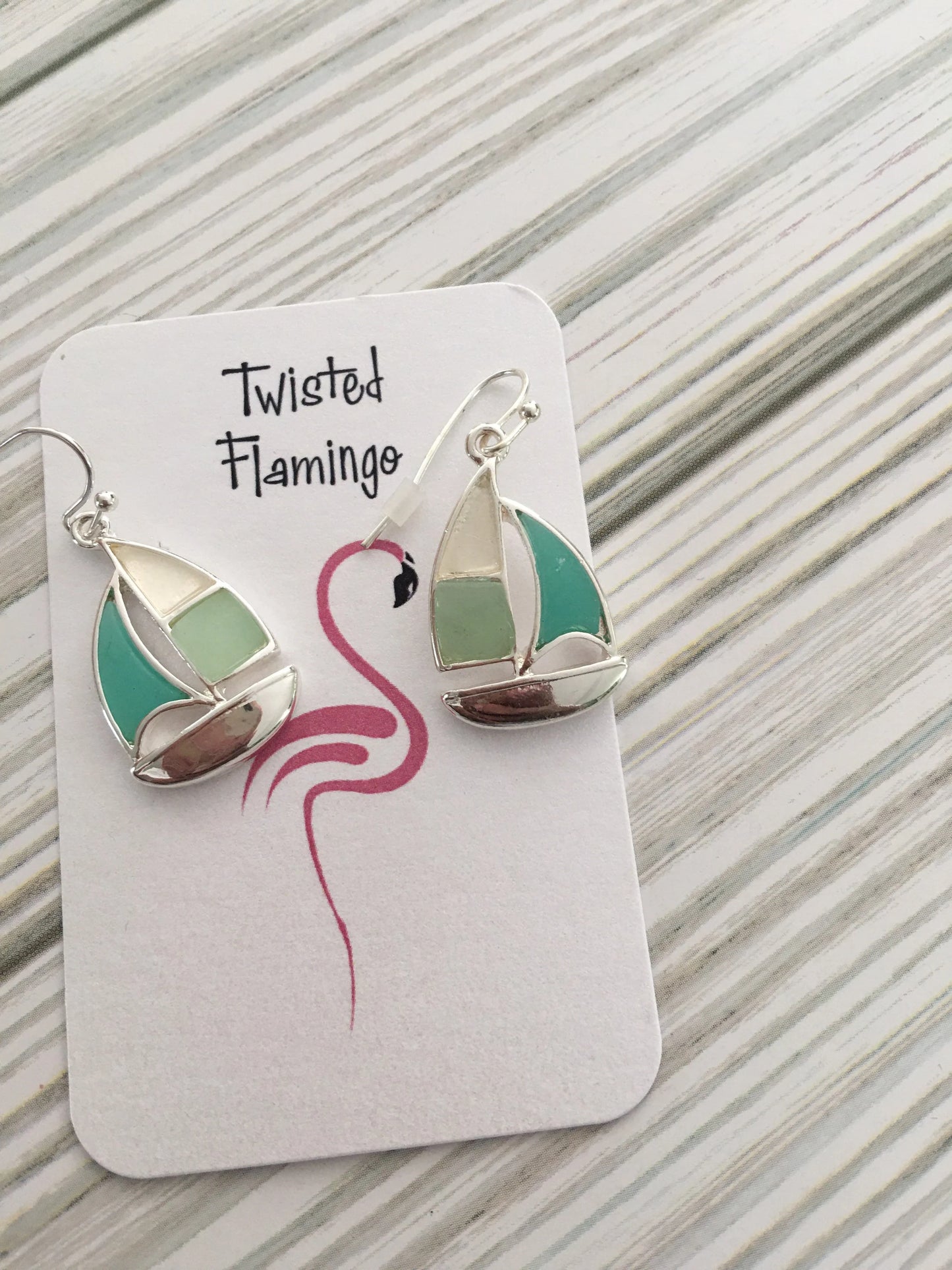 Sea Glass Sail Boat Earrings