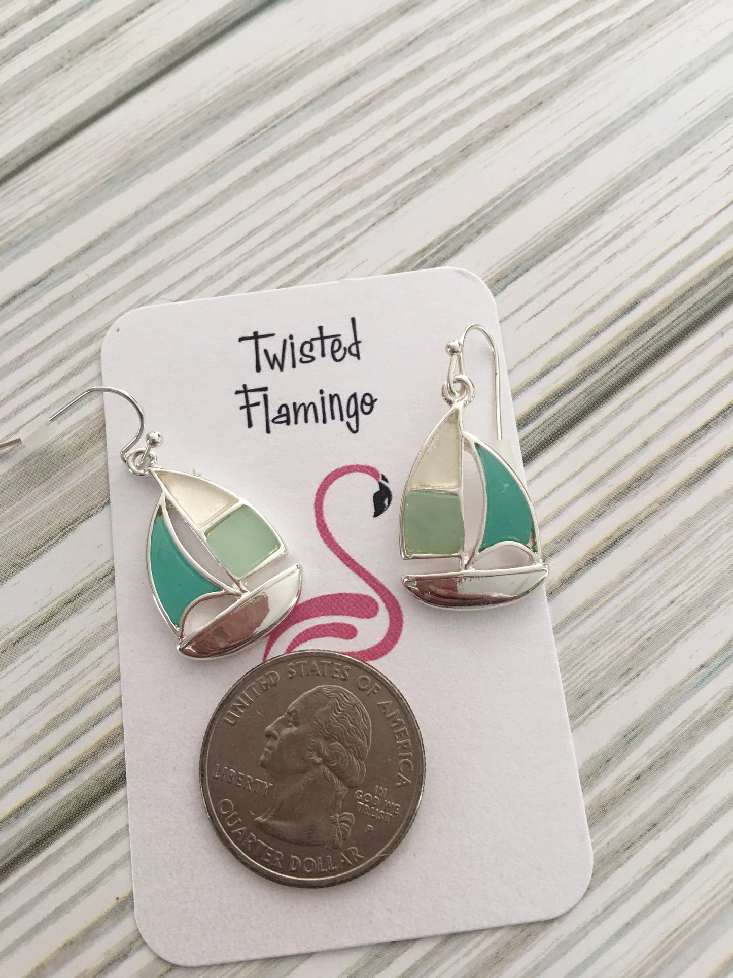 Sea Glass Sail Boat Earrings