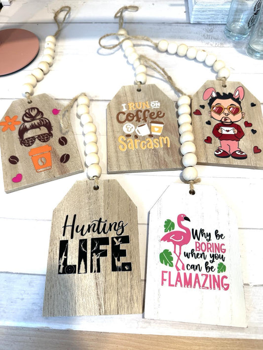 Wood Bead Tiered Tray Tags