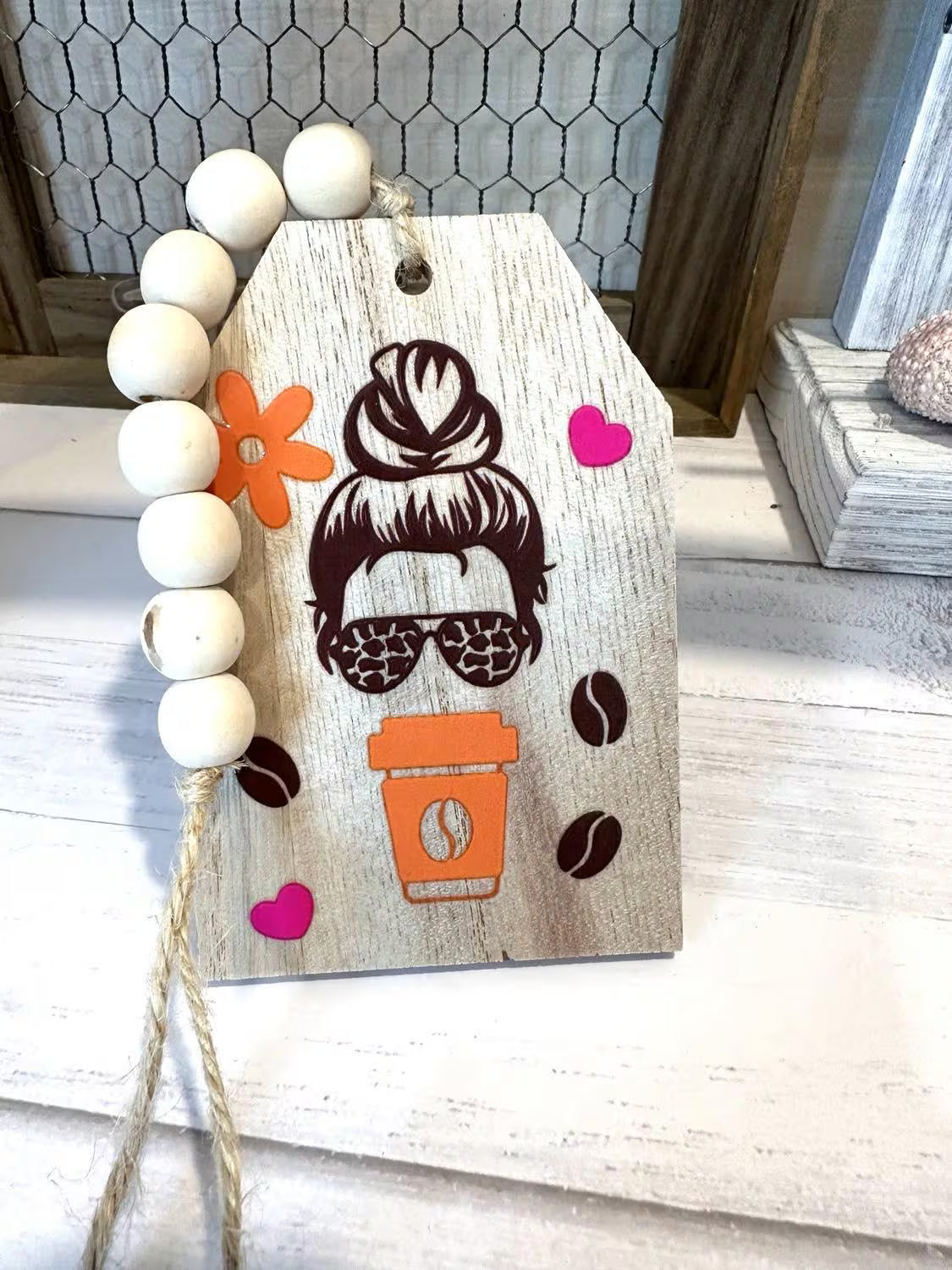 Wood Bead Tiered Tray Tags