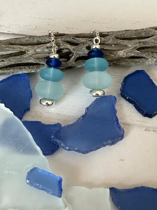 Blue Sea Glass Earrings
