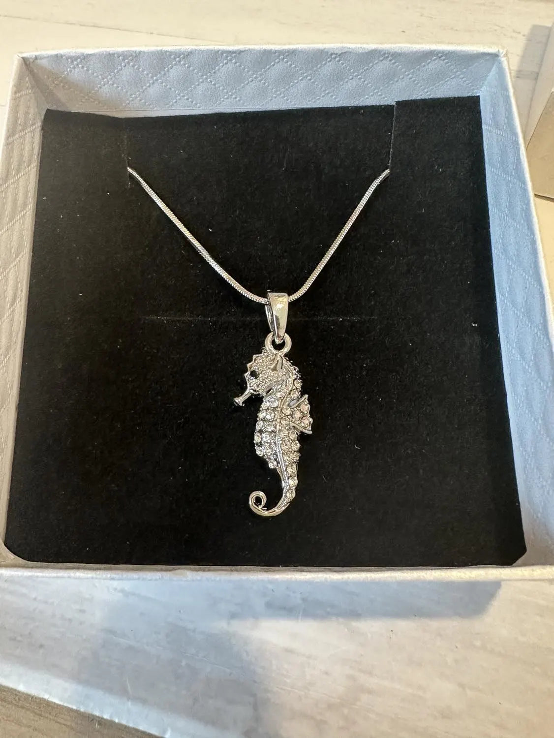 Silver Crystal Seahorse Necklace