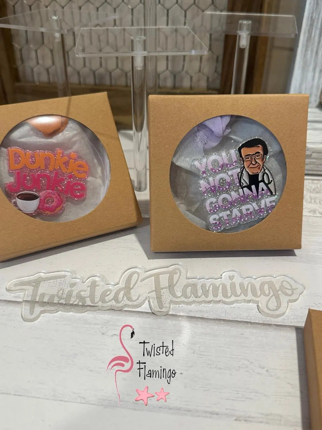 Acrylic Dunkin & Dr. Now Ornaments