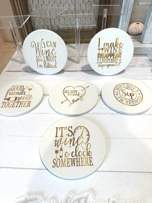 Ceramic Wine Themed Coasters
