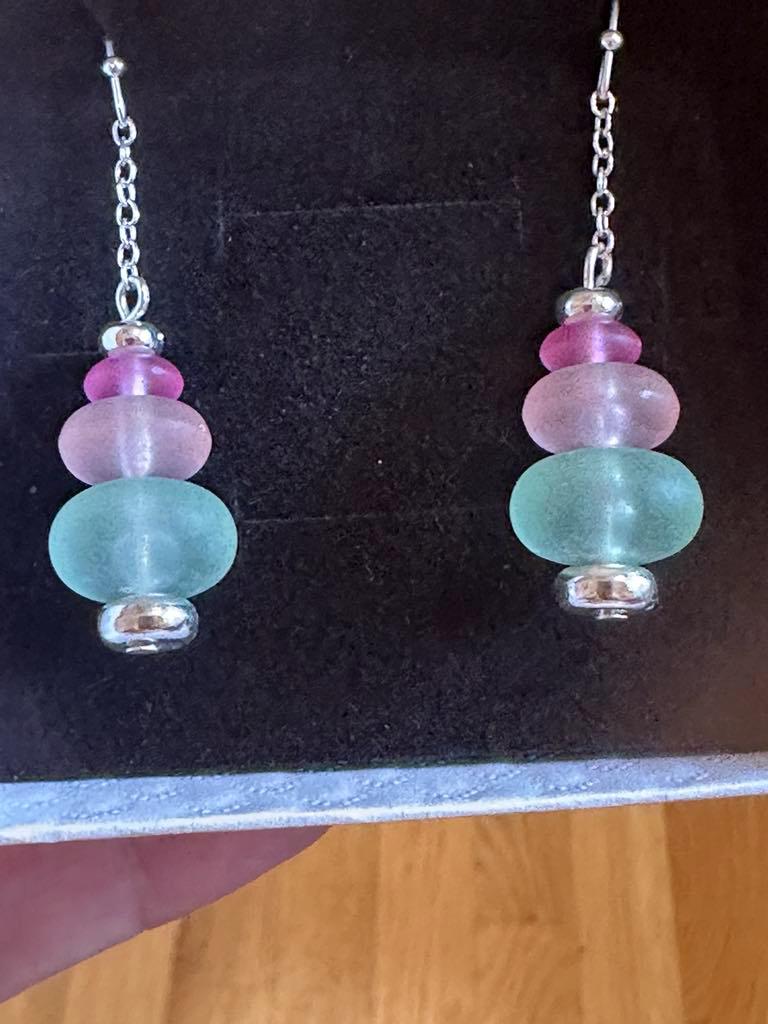 Green ~ Pink Sea Glass Earrings