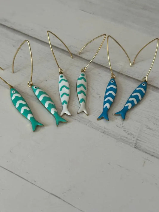 Gold Enamel Fish Earrings