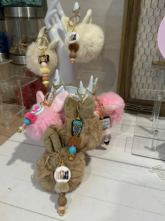 Bunny Ear Pom Pom Keychains
