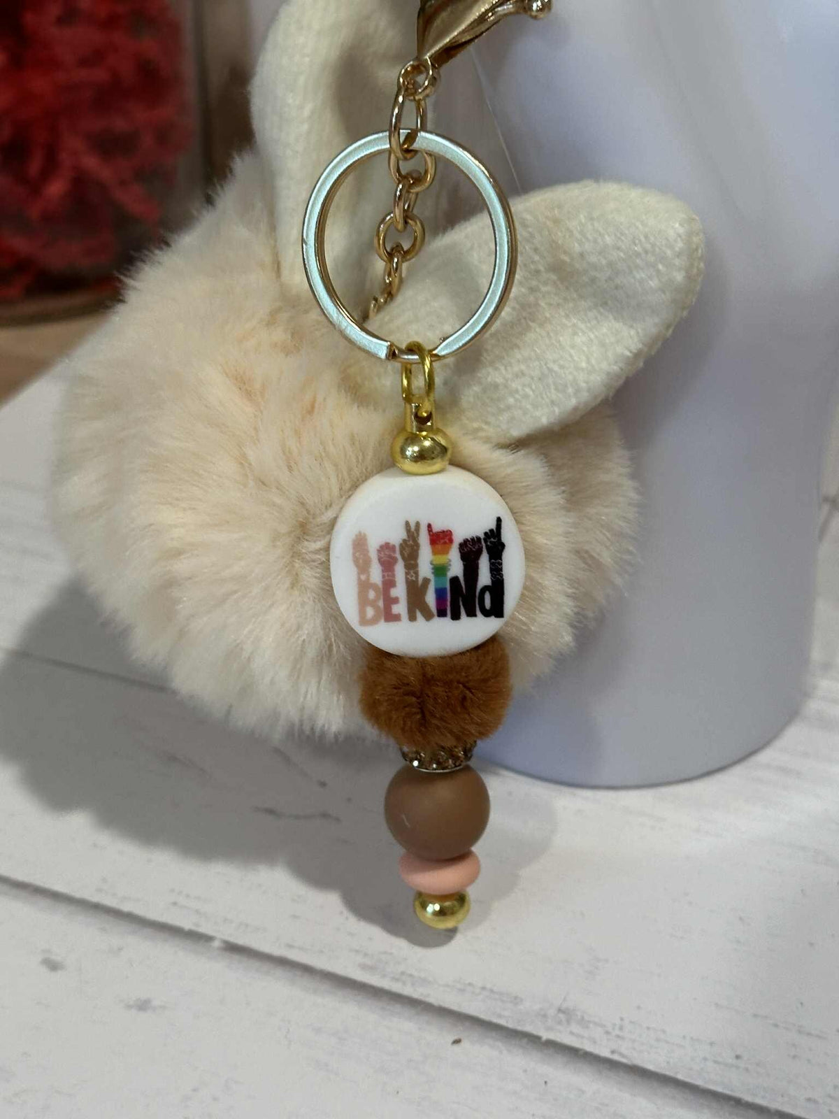 Bunny Ear Pom Pom Keychains