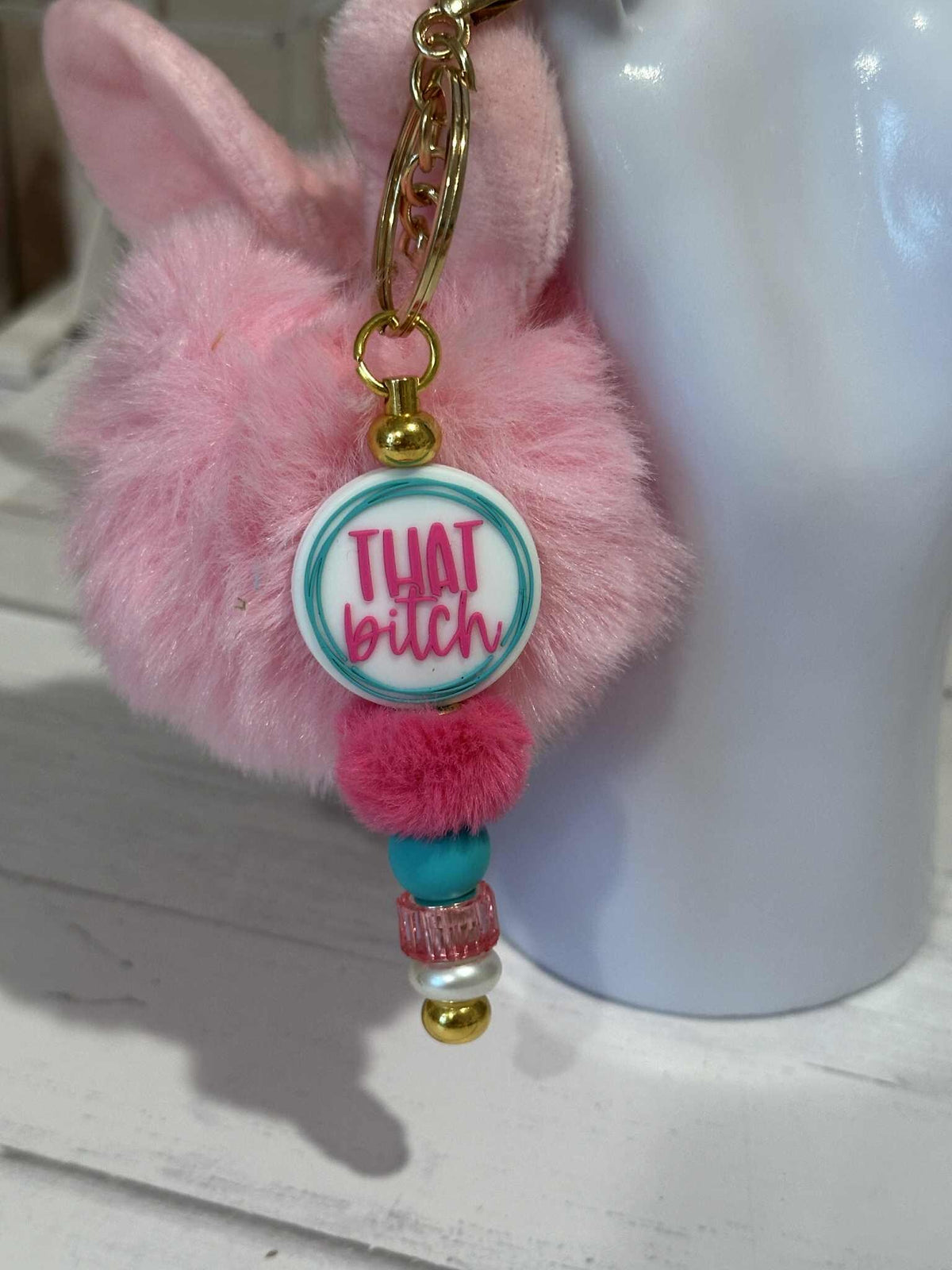 Bunny Ear Pom Pom Keychains