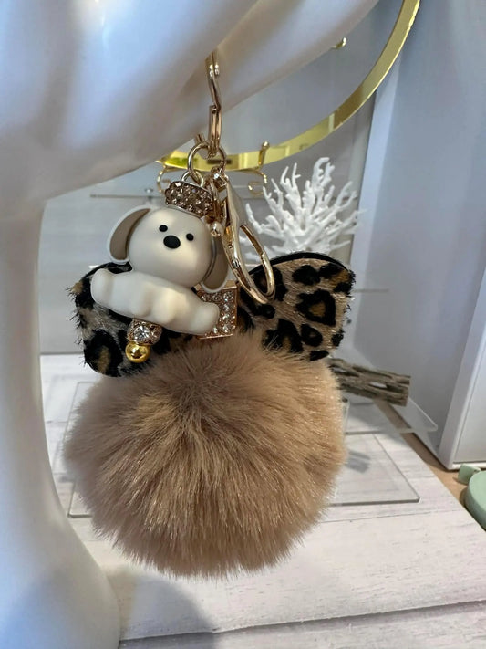 Fluffy Pom Pom Puppy Keychain Clip