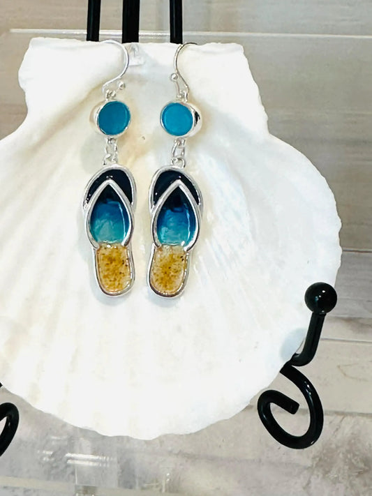 Seaglass  & Sand Flip Flop Earrings