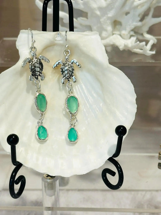 Sea Turtle Sea Glass Earrings