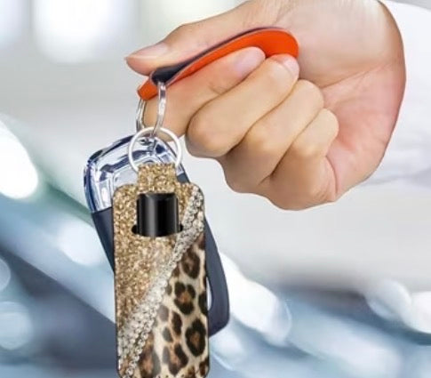 Leopard Print Lip Balm holder Keychain