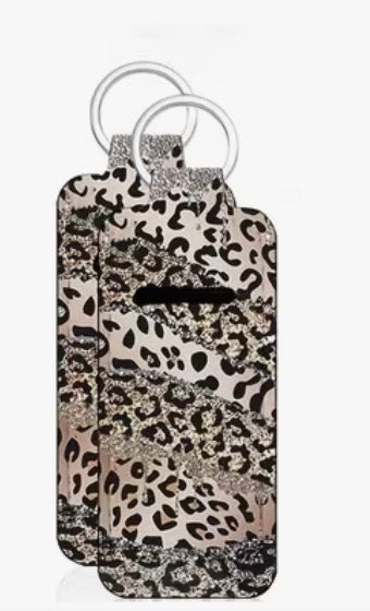 Leopard Print Lip Balm holder Keychain