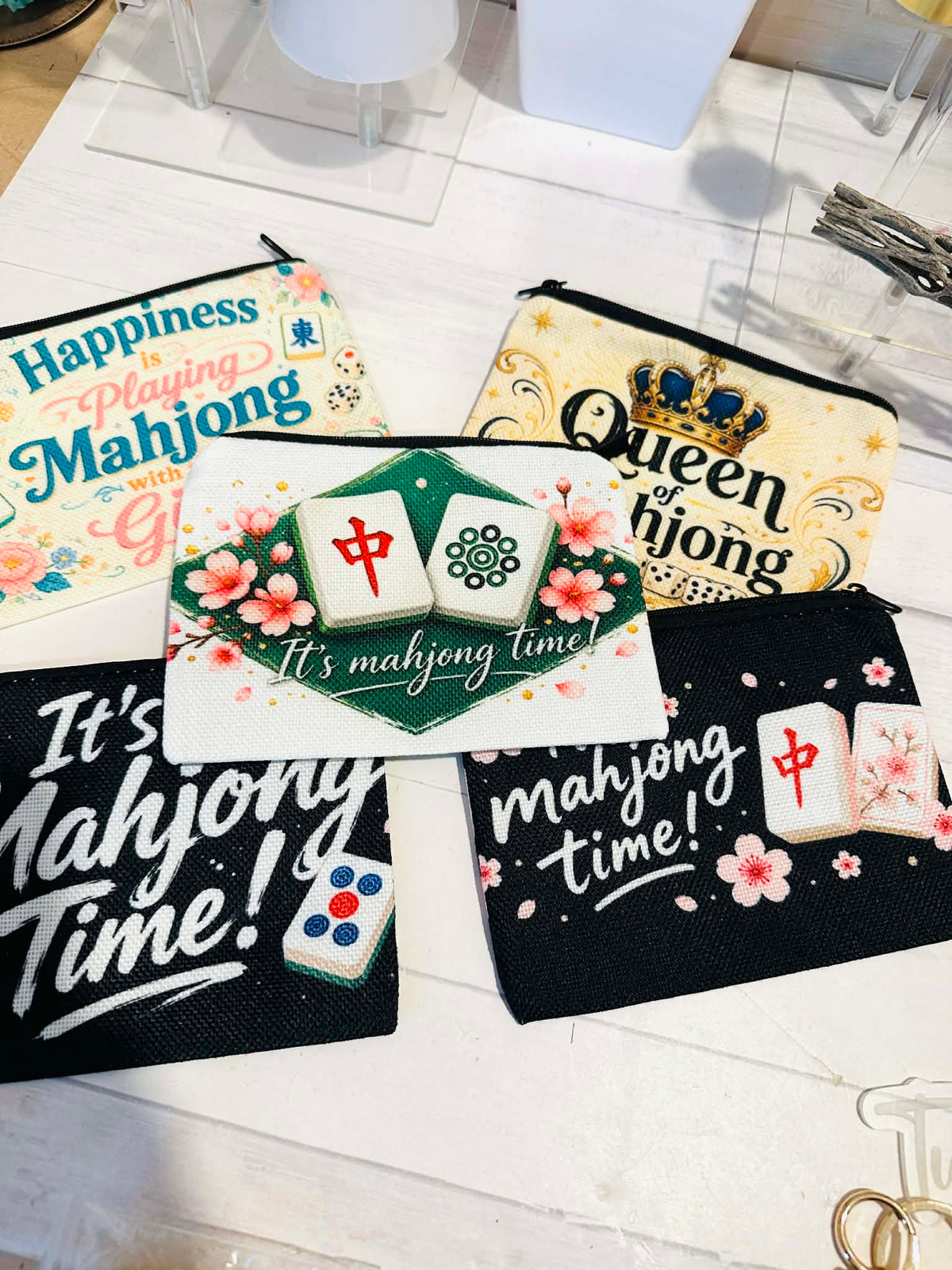 Mini Mahjong Zippered Coin Bags