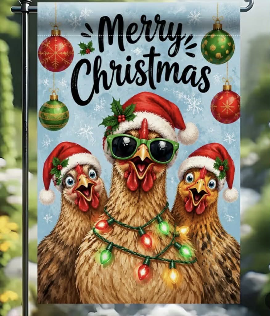 Merry Christmas Chicken Garden Flag