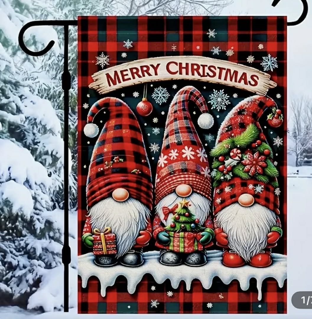 Merry Christmas Gnome Garden Flag